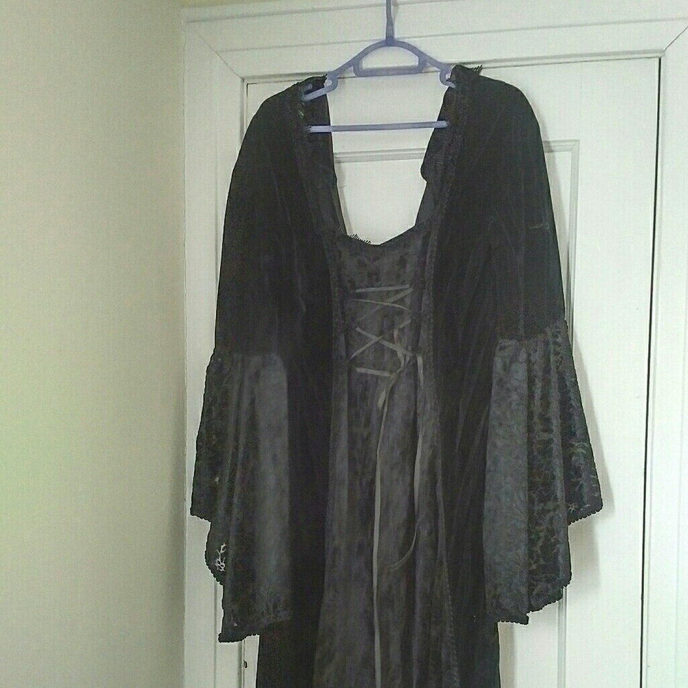 Floor-length, rich black velvet gothic-style gown